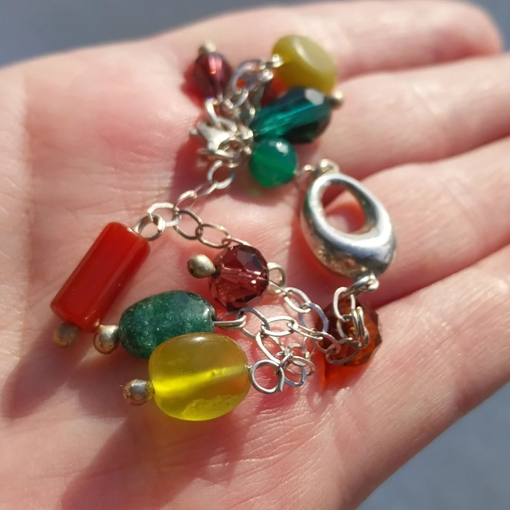 Sterling Silver Charm Bracelet with Multicolor Beads - Picture 3 of 7